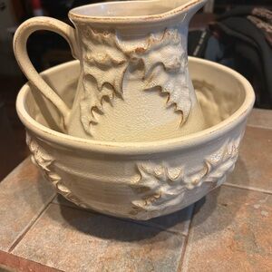 Boyds Home Collection Cream Ceramic Pitcher and Bowl Set
